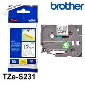 CINTA BROTHER TZE-S231 NEGRO/BLANCO 12MM 8MTS  H110/ PT9800 ALTA RESISTENCIA